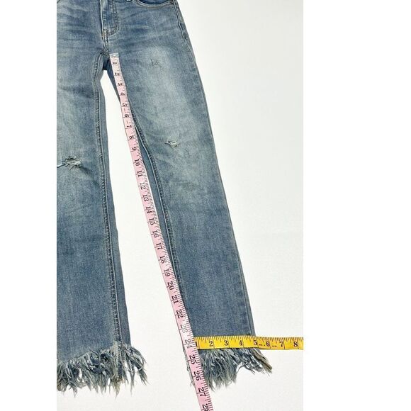 Free People Frayed Hem Distressed‎ Mid Rise Skinny Jeans Blue Stonewash Size 24 - Picture 9 of 11